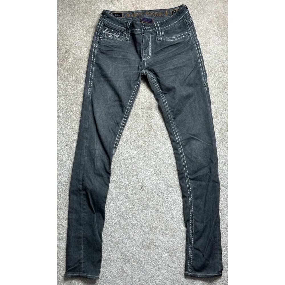 Rock Revival Delisa Jeans Women's Sz 27 Gray Skinny Stretch Comfort Distress EUC
